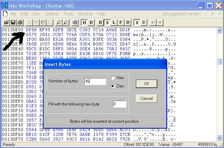 insert 45 bytes